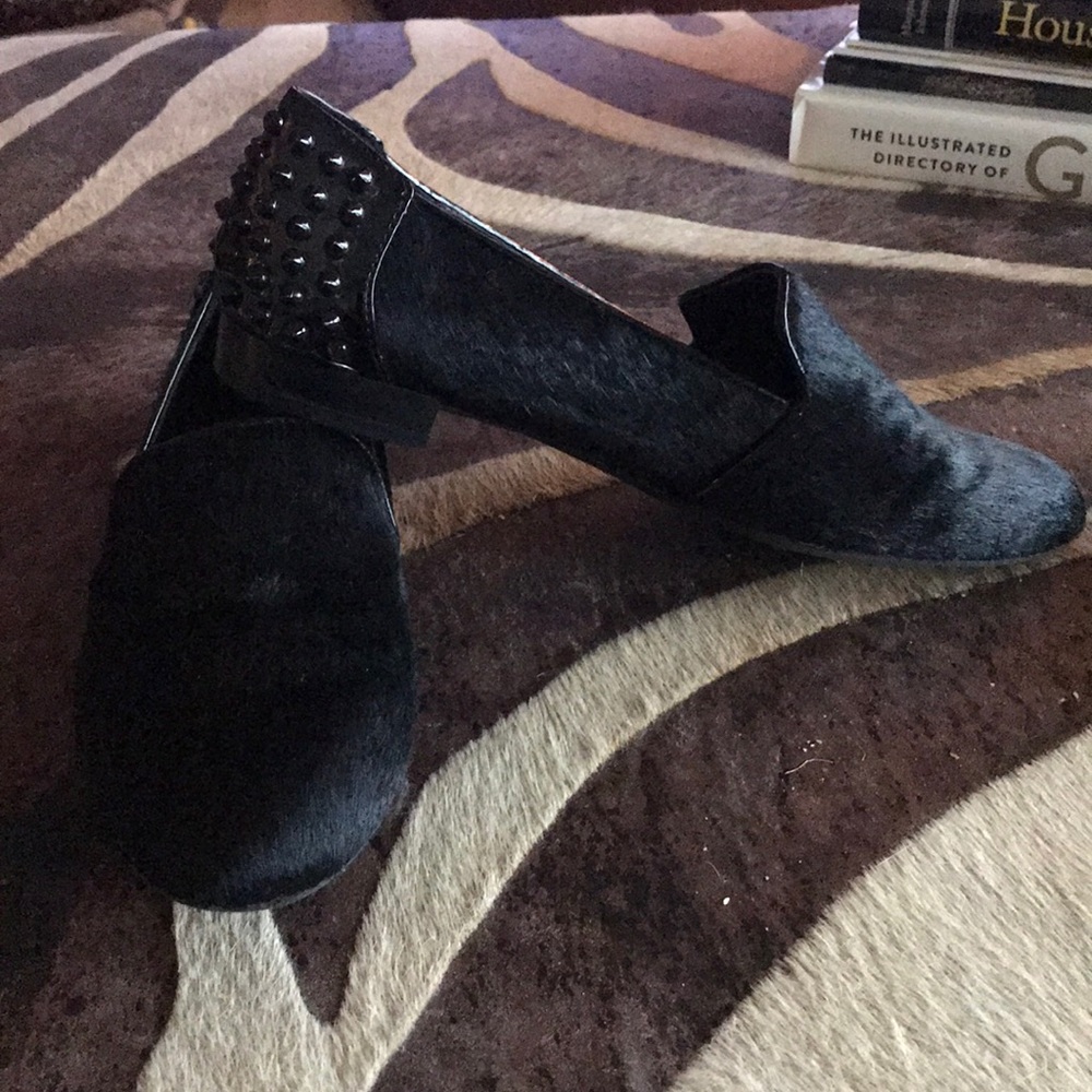Black calf hair spiked Nine West flats